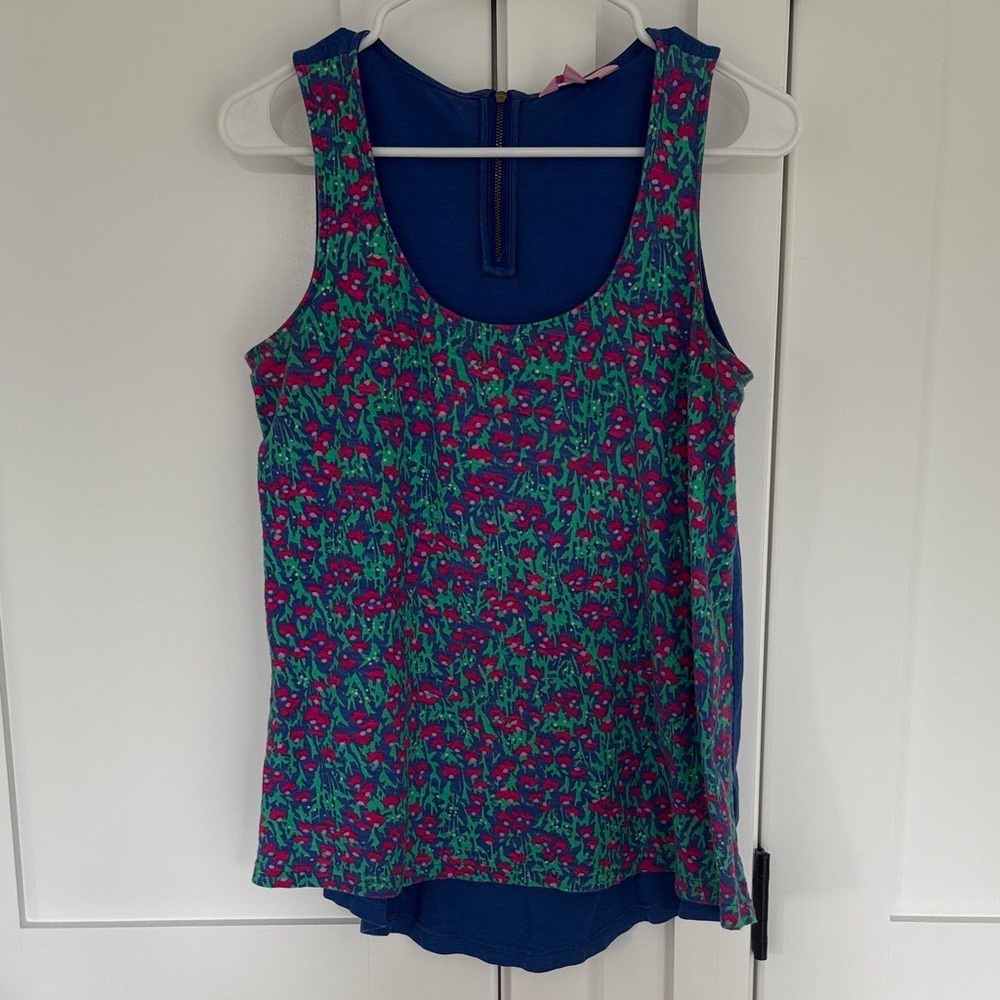 Lilly Pulitzer Blue Tank Top with Pink and Green Floral Print